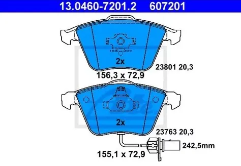 Колодки тормозные дисковые передние AUDI A4, A6 Ate 13.0460-7201.2