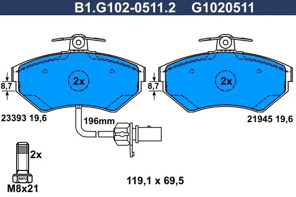 Колодки тормозные дисковые передние AUDI A4, SEAT Exeo, VOLKSWAGEN Passat Galfer B1.G102-0511.2