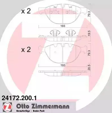 Колодки тормозные дисковые передние BMW X5 Otto Zimmermann 24172.200.1