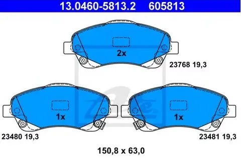 Колодки тормозные дисковые передние TOYOTA Avensis, Corolla Ate 13.0460-5813.2