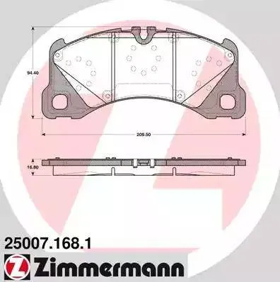 Колодки тормозные дисковые передние PORSCHE Macan, Panamera Otto Zimmermann 25007.168.1