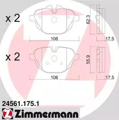 Колодки тормозные дисковые задние BMW 5 Otto Zimmermann 24561.175.1