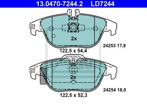 Колодки тормозные дисковые задние MERCEDES C, E Ate 13.0470-7244.2