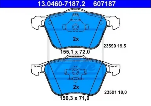 Колодки тормозные дисковые передние VOLVO S60, S80 Ate 13.0460-7187.2