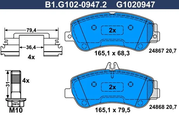 Колодки тормозные дисковые передние MERCEDES GLK Galfer B1.G102-0947.2