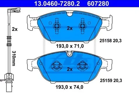 Колодки тормозные дисковые передние AUDI A6, A7 Ate 13.0460-7280.2