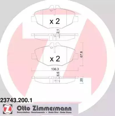 Колодки тормозные дисковые передние MERCEDES E-CLASS (W211) Otto Zimmermann 23743.200.1