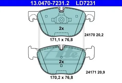 Колодки тормозные дисковые передние BMW X5, X6 Ate 13.0470-7231.2