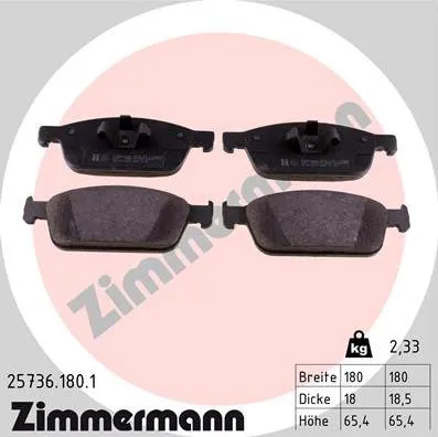 Колодки тормозные дисковые передние FORD FOCUS, KUGA, TRANSIT, TOURNEO Otto Zimmermann 25736.180.1