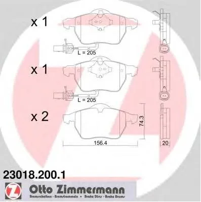 Колодки тормозные дисковые передние AUDI A4, A6 Otto Zimmermann 23018.200.1