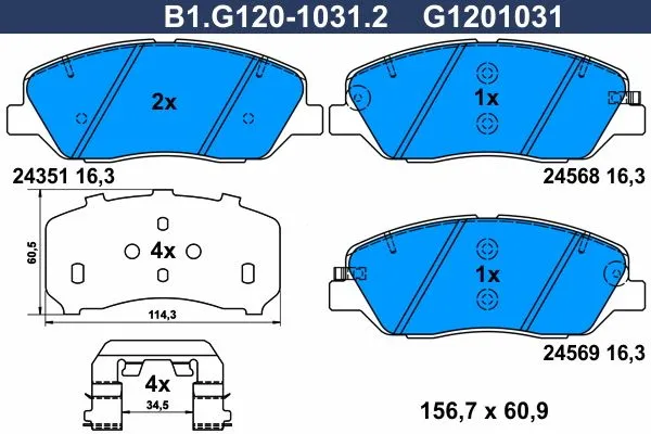 Колодки тормозные дисковые передние HYUNDAI Santa Fe, KIA Sorento Galfer B1.G120-1031.2