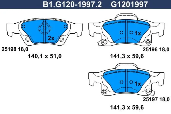 Колодки тормозные, дисковые JEEP Grand Cherokee GALFER B1.G120-1997.2