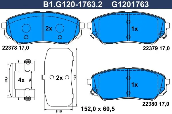 Колодки тормозные передние HYUNDAI Santa Fe, KIA Sorento Galfer B1.G120-1763.2