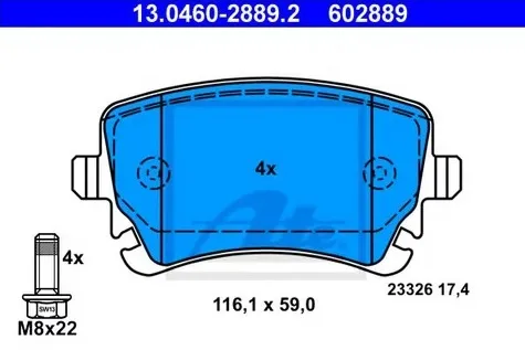 Колодки тормозные дисковые AUDI A4, A6, A8 Ate 13.0460-2889.2
