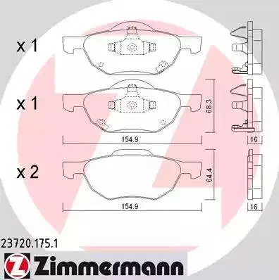 Колодки тормозные дисковые передние HONDA Accord Otto Zimmermann 23720.175.1