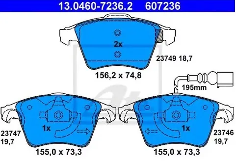 Колодки тормозные дисковые VOLKSWAGEN Multivan, Transporter Ate 13.0460-7236.2