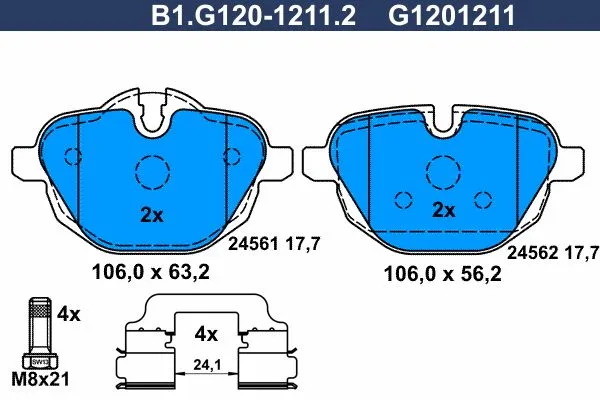 Колодки тормозные задние BMW 5, 6, 7, MINI Hatch Galfer B1.G120-1211.2