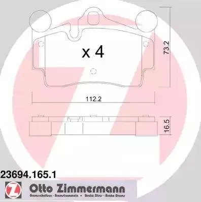 Колодки тормозные дисковые задние AUDI, PORSCHE, VOLKSWAGEN Otto Zimmermann 23694.165.1