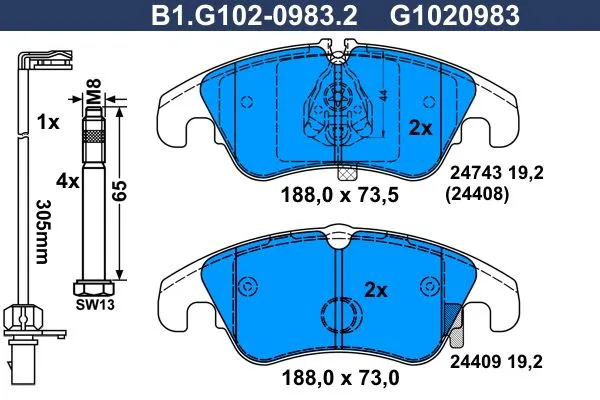 Колодки тормозные дисковые передние AUDI A4 Galfer B1.G102-0983.2