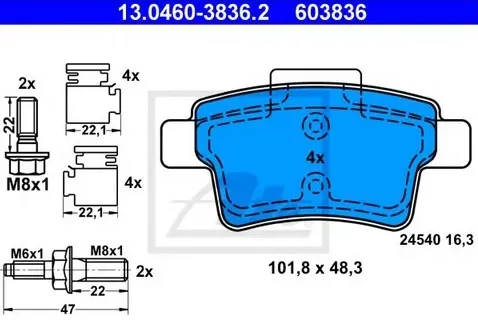 Колодки тормозные дисковые CITROEN C4 Ate 13.0460-3836.2