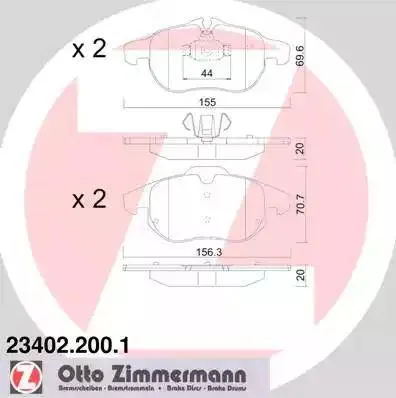 Колодки тормозные дисковые передние OPEL VECTRA C, ASTRA H, ZAFIRA B Otto Zimmermann 23402.200.1