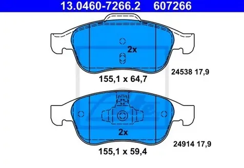 Колодки тормозные дисковые передние NISSAN Juke, RENAULT Captur, Arkana Ate 13.0460-7266.2