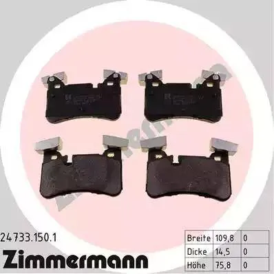 Колодки тормозные дисковые задние MERCEDES CLS, SLK Otto Zimmermann 24733.150.1