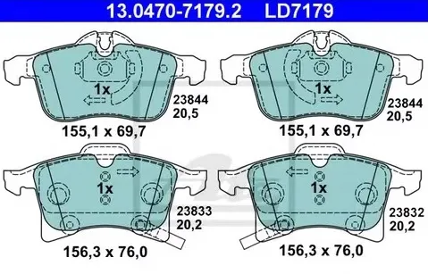Колодки тормозные дисковые передние OPEL ASTRA, Corsa Ate 13.0470-7179.2