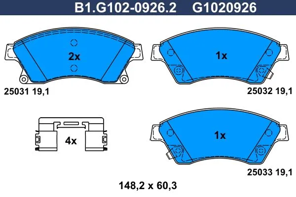 Колодки тормозные дисковые передние OPEL Astra, CHEVROLET Aveo, Cruze Galfer B1.G102-0926.2