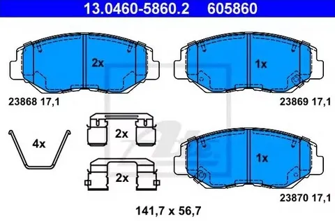 Колодки тормозные дисковые передние HONDA Civic, CR-V Ate 13.0460-5860.2