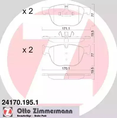Колодки тормозные дисковые передние BMW X4, X5, X6 Otto Zimmermann 24170.195.1