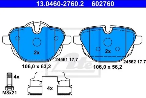 Колодки тормозные дисковые задние BMW 5, 6, 7, MINI Hatch Ate 13.0460-2760.2