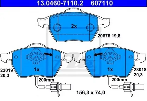 Колодки тормозные дисковые передние AUDI A4, SEAT Exeo, SKODA Superb, VOLKSWAGEN Passat Ate 13.0460-7110.2