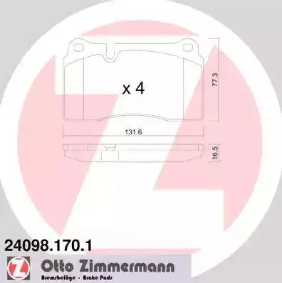 Колодки тормозные дисковые передние AUDI A3, TT Otto Zimmermann 24098.170.1
