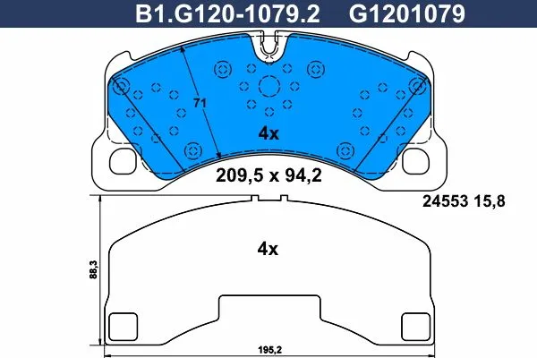 Колодки тормозные дисковые передние PORSCHE Cayenne, VOLKSWAGEN Touareg Galfer B1.G120-1079.2