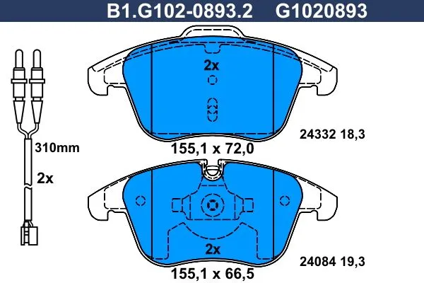 Колодки тормозные передние CITROEN C5, PEUGEOT 407 Galfer B1.G102-0893.2