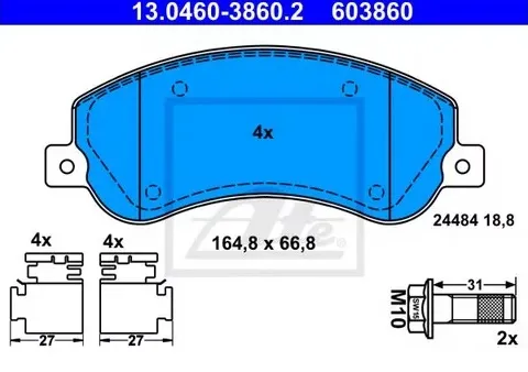Колодки тормозные дисковые передние VOLKSWAGEN Amarok Ate 13.0460-3860.2