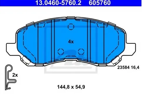 Колодки тормозные дисковые передние CHRYSLER, CITROEN, MITSUBISHI, PEUGEOT Ate 13.0460-5760.2