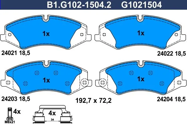 Колодки тормозные дисковые передние LAND ROVER Discovery, Range Rover Galfer B1.G102-1504.2