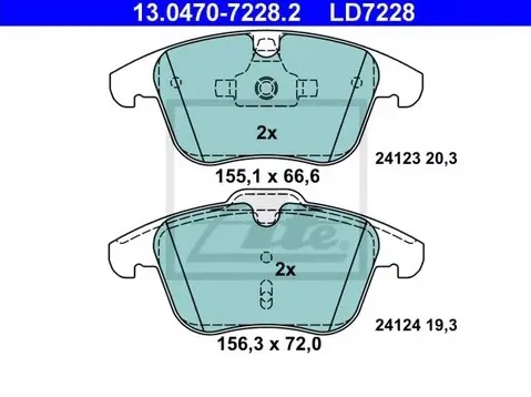 Колодки тормозные дисковые передние FORD Galaxy, Mondeo, VOLVO S60, V60 Ate 13.0470-7228.2