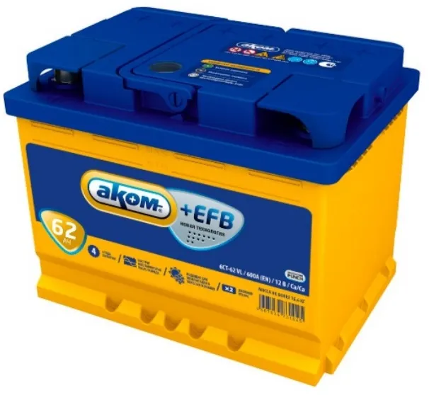 Аккумулятор АКОМ 6CT-62.0 +EFB 62 А/ч обратная R+ EN600 А 242x175x190