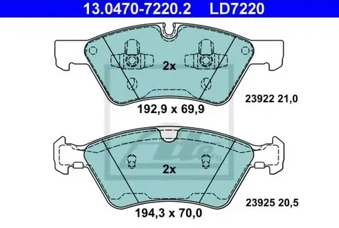 Колодки тормозные дисковые MERCEDES GL, M Ate 13.0470-7220.2