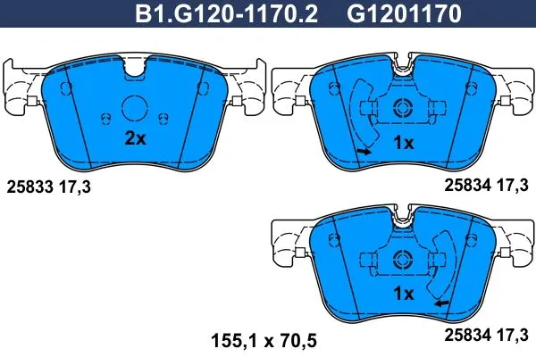 Колодки тормозные передние CITROEN C4, PEUGEOT 308 Galfer B1.G120-1170.2