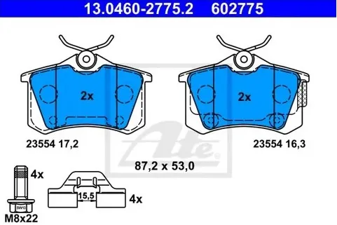 Колодки тормозные дисковые задние CITROEN C4 Ate 13.0460-2775.2