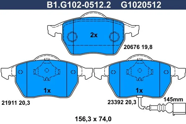 Колодки тормозные передние AUDI, SEAT, SKODA, VOLKSWAGEN Galfer B1.G102-0512.2
