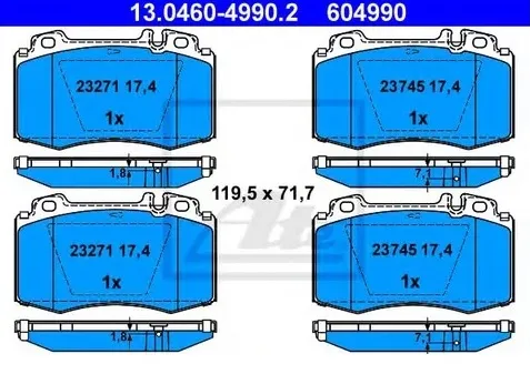 Колодки тормозные дисковые MERCEDES CLK, E-CLASS Ate 13.0460-4990.2