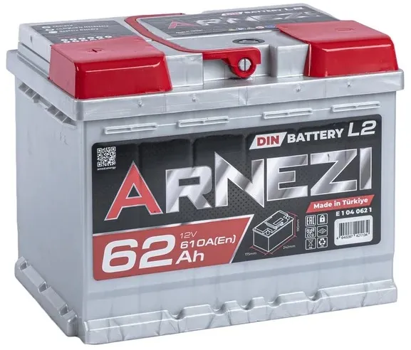 Аккумулятор ARNEZI E1040621 DIN SMF, 62 А/ч, 242x175x190 мм, 610 А
