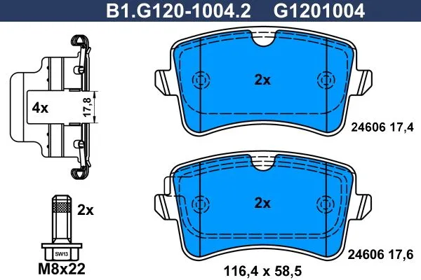 Колодки тормозные дисковые задние AUDI A4 Galfer B1.G120-1004.2