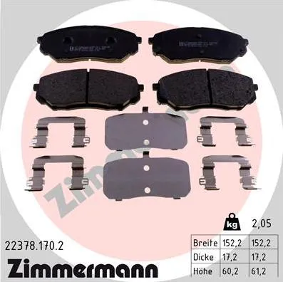 Колодки тормозные дисковые передние HYUNDAI Santa Fe, KIA Sorento Otto Zimmermann 22378.170.2