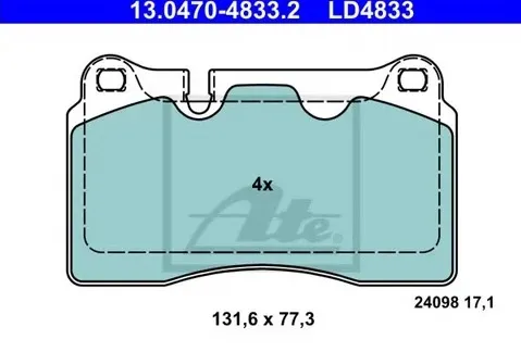Колодки тормозные дисковые передние SEAT Leon, VOLKSWAGEN Touareg Ate 13.0470-4833.2